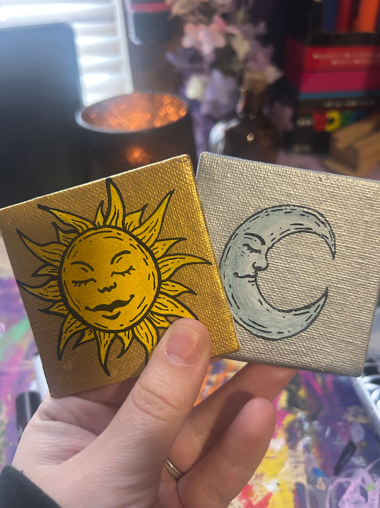 Sun & Moon Set - Gold And Silver Mini Magnet Pair (3x3 each)
