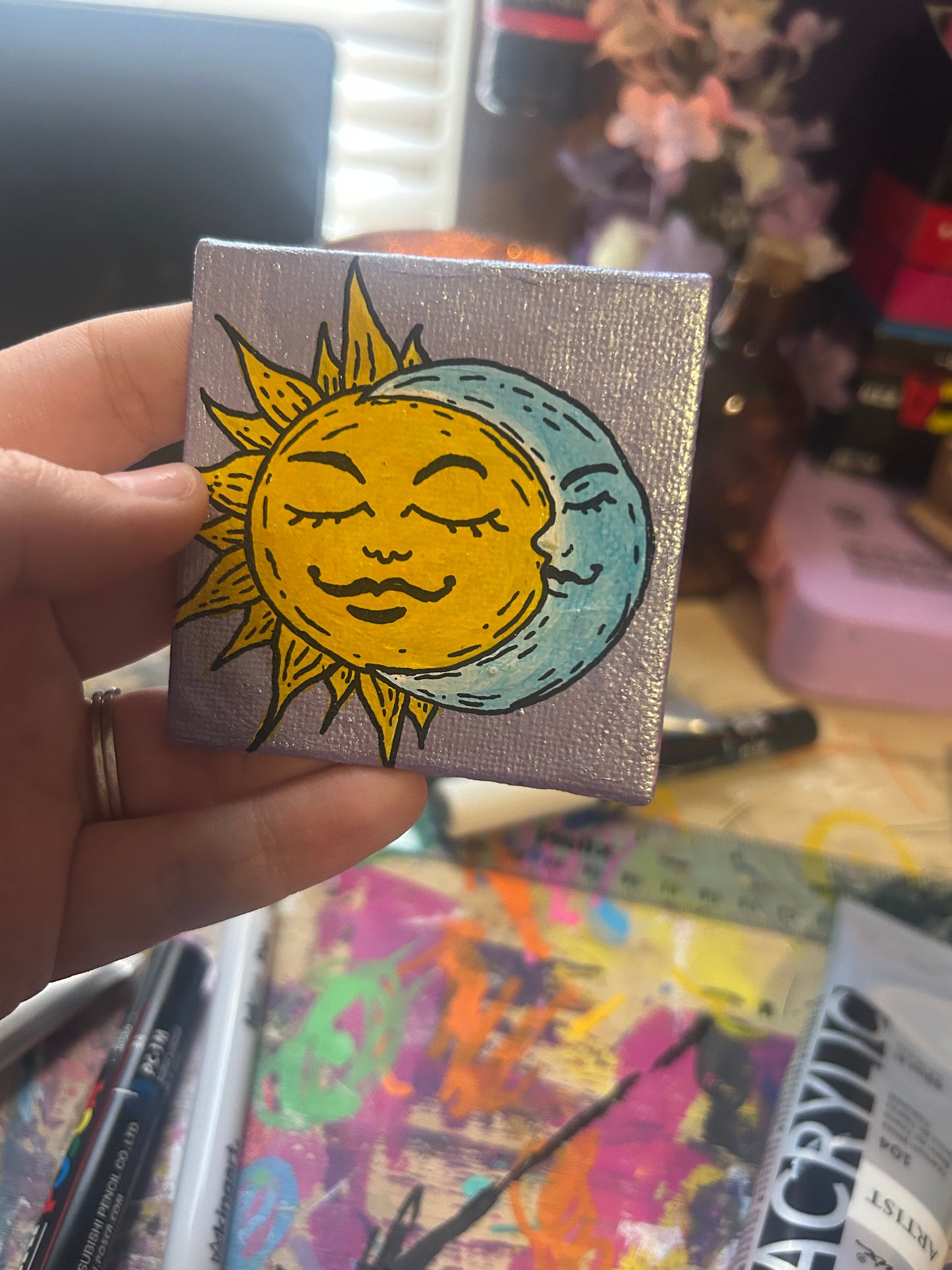 Sun & Moon - Holographic Mini Magnet Painting (3x3)