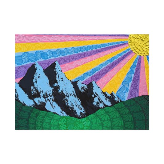 Colorful Sunrise Mountain Art Poster (7″×5″)