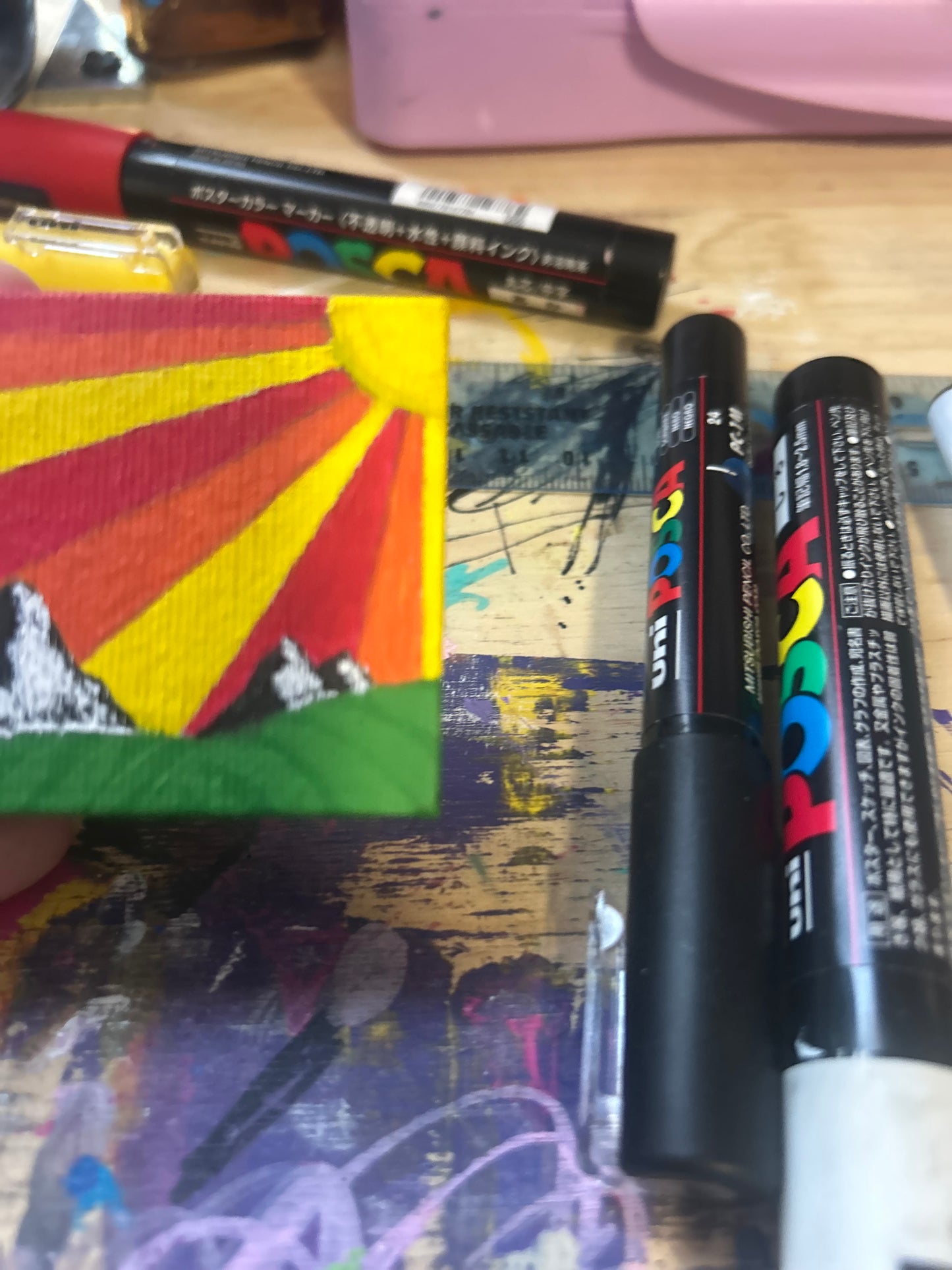 Mini Red Mountains - 3x2 Textured Painting