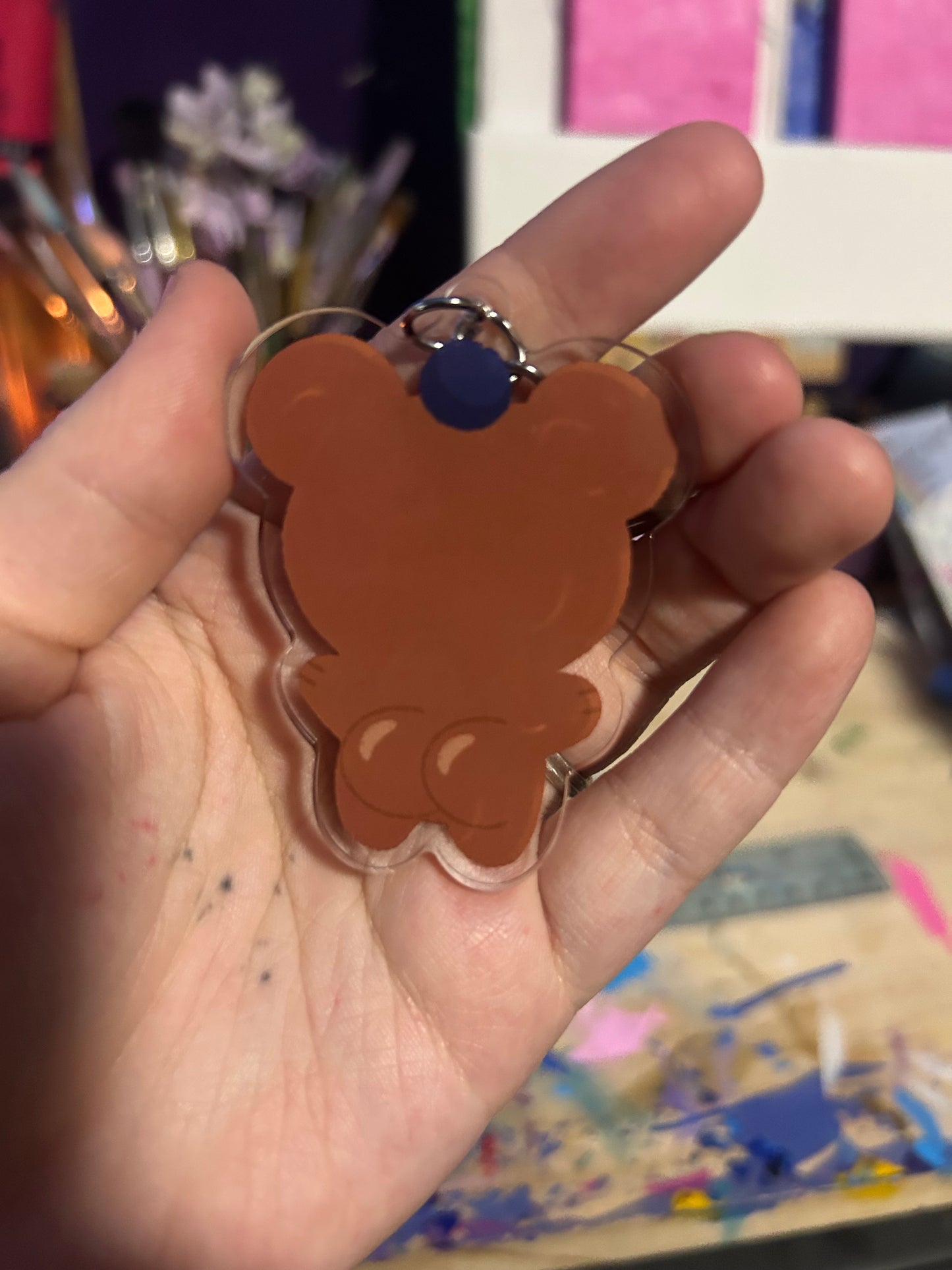 Cute Bear & Blueberry Acrylic Keychain - 3” Original Design