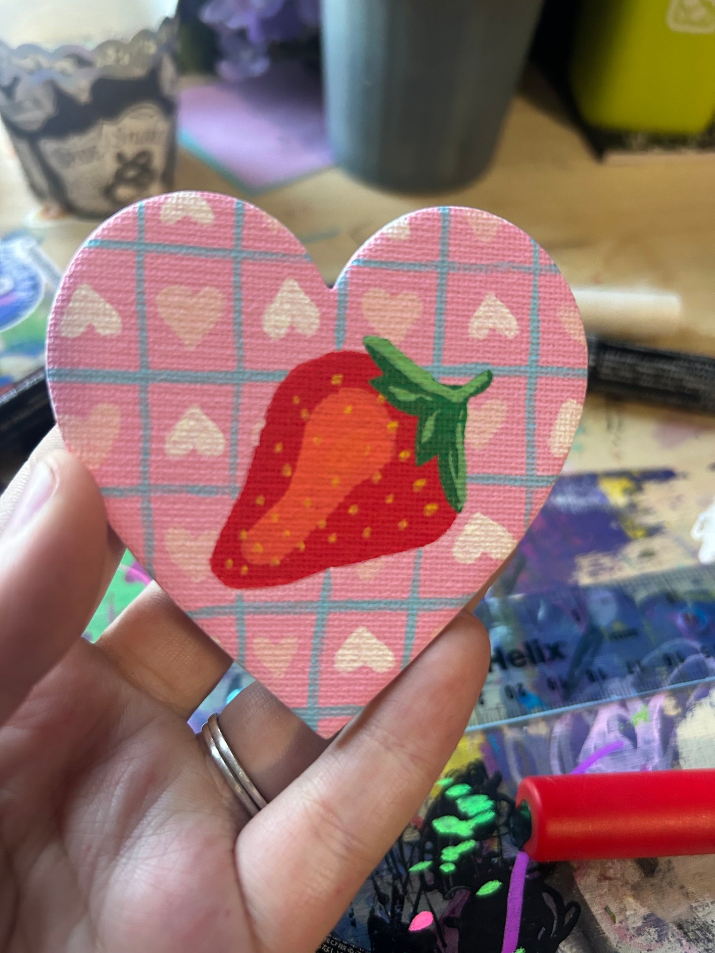 Strawberry Heart Mini Canvas Magnet - 2.5 Inches
