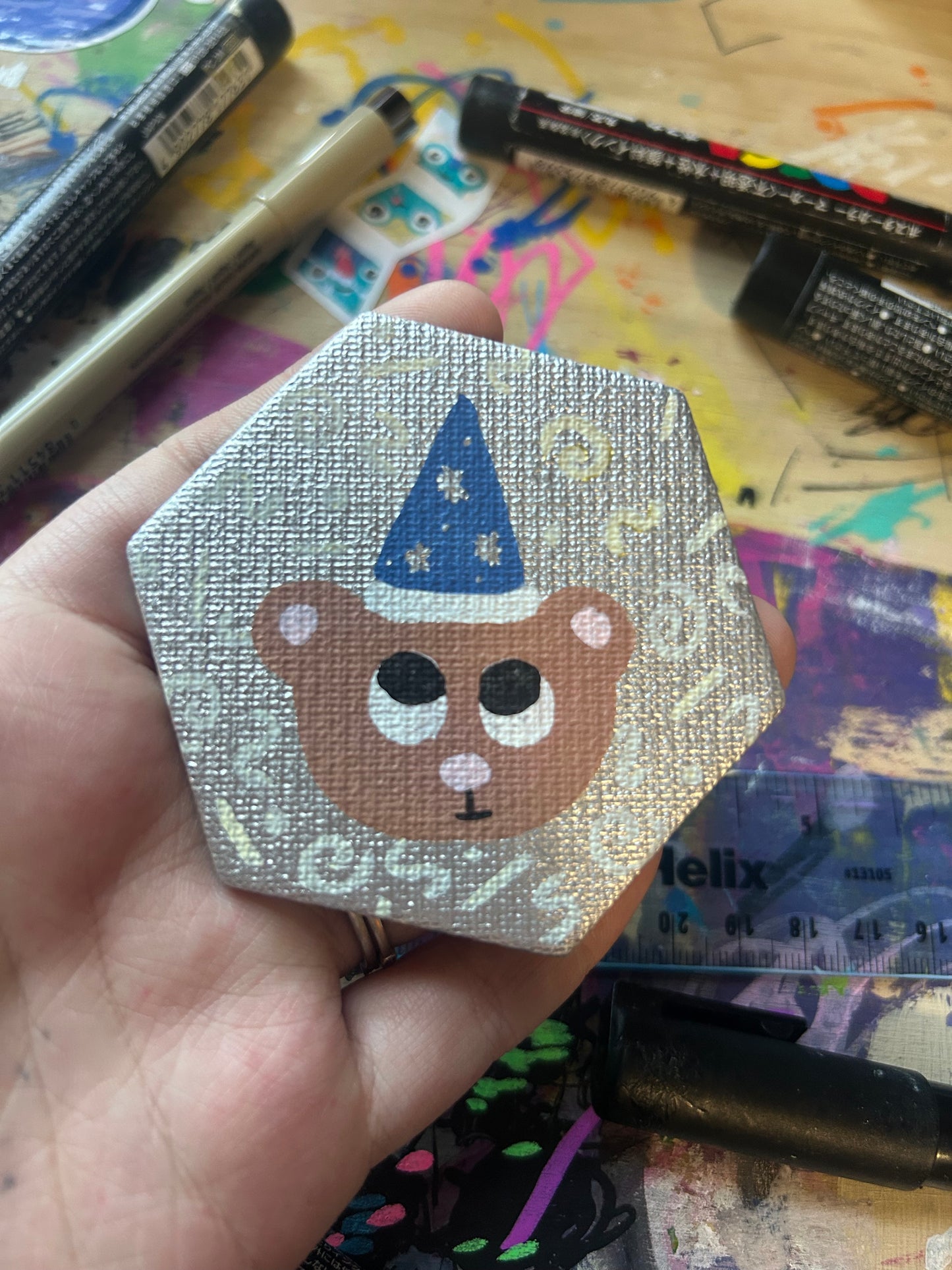 Wizard Bear Mini Canvas Magnet - 2.5 Inches