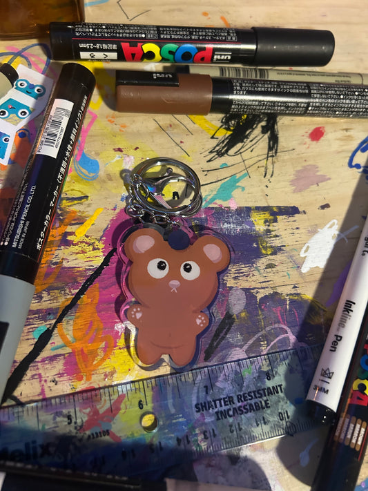 Cute Bear & Blueberry Acrylic Keychain - 3” Original Design