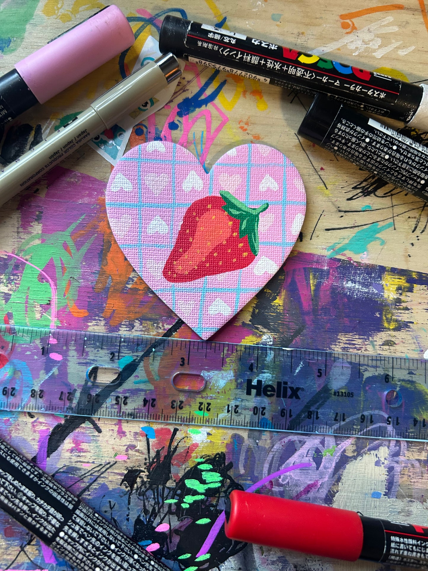 Strawberry Heart Mini Canvas Magnet - 2.5 Inches
