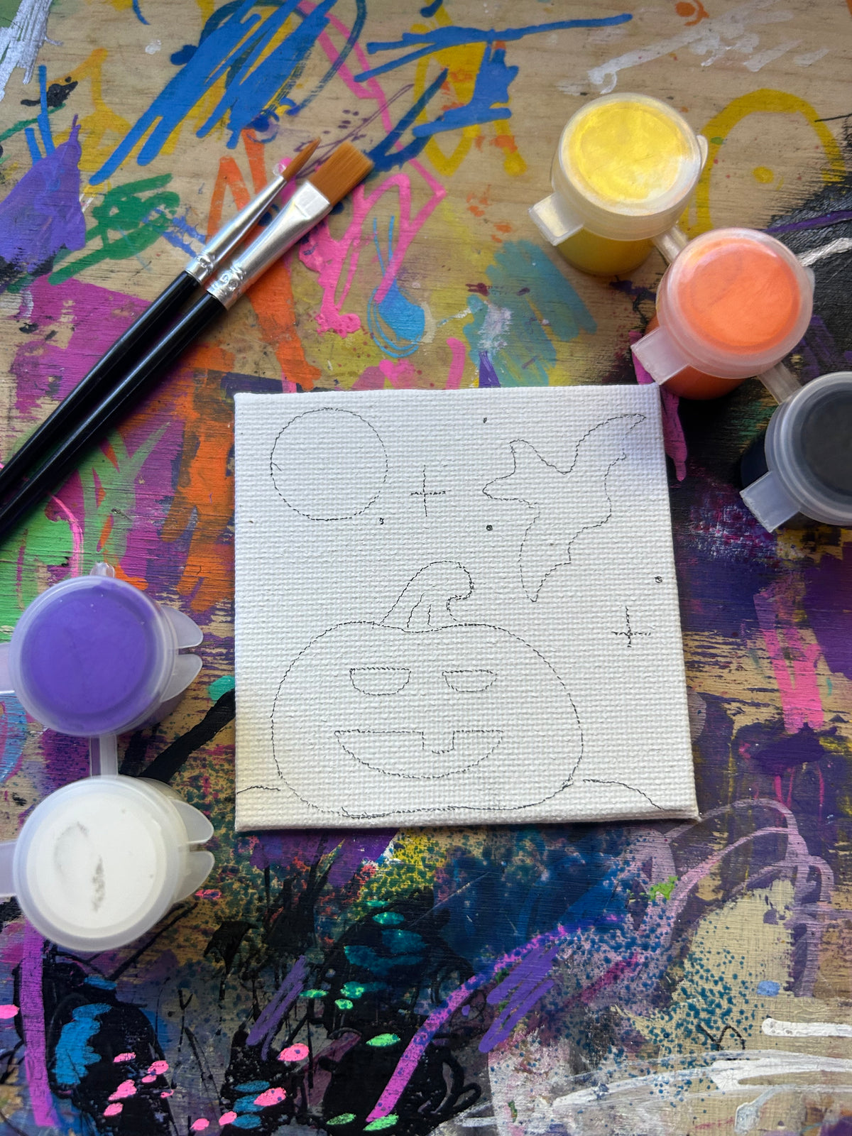 Halloween Paint Your Own Pumpkin & Bat Canvas Kit