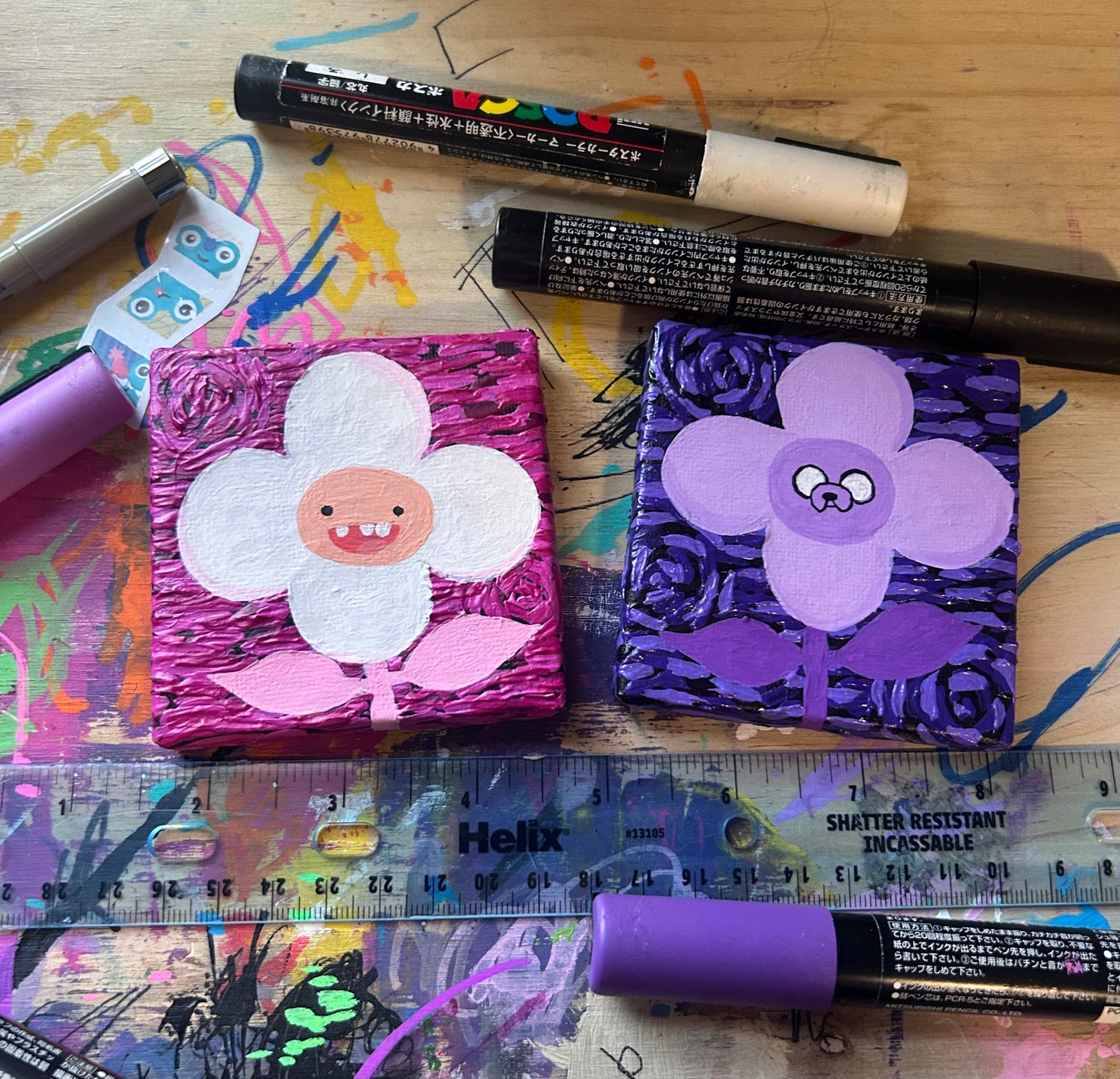 Finn and Jake Flower Paintings - 3x3 Fan Art