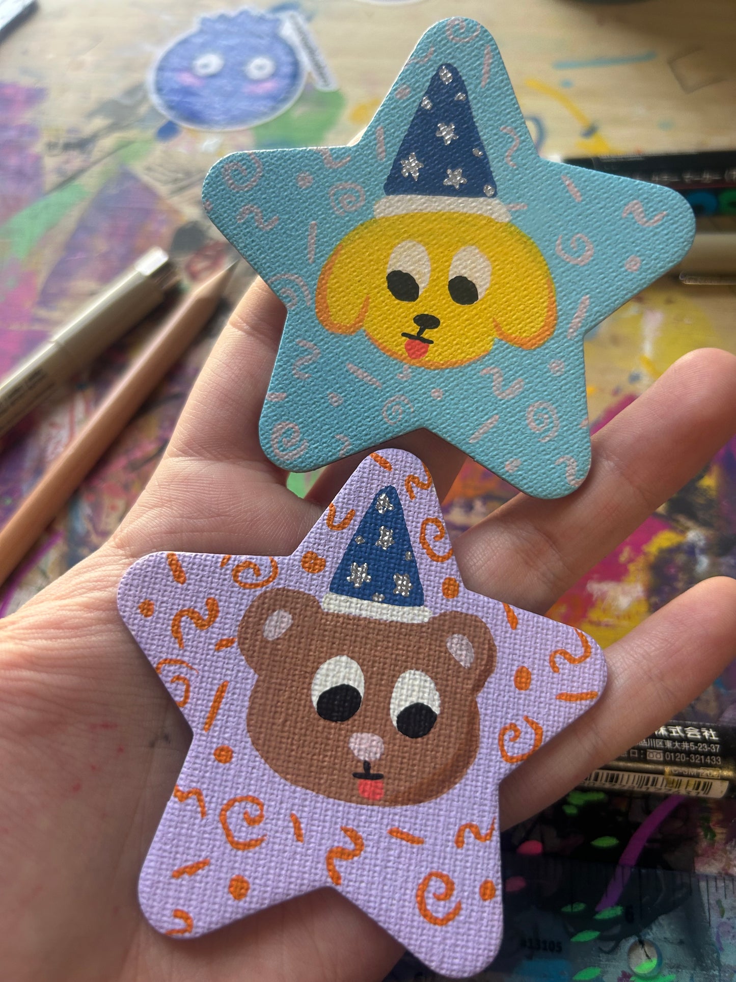 Wizard Bear and Wizard Dog Mini Canvas Magnet Set - 2.5 Inches