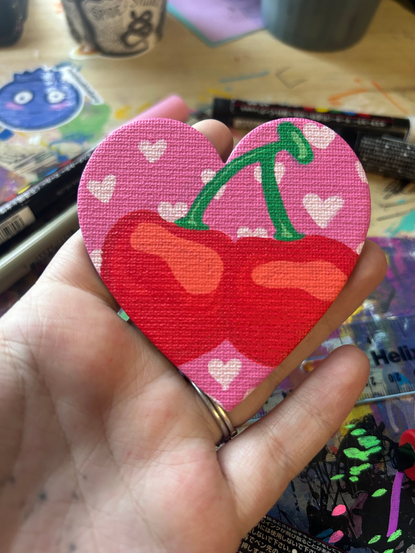 Cherry Heart Mini Canvas Magnet - 2.5 Inches