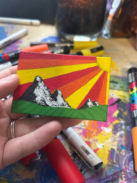 Mini Red Mountains - 3x2 Textured Painting
