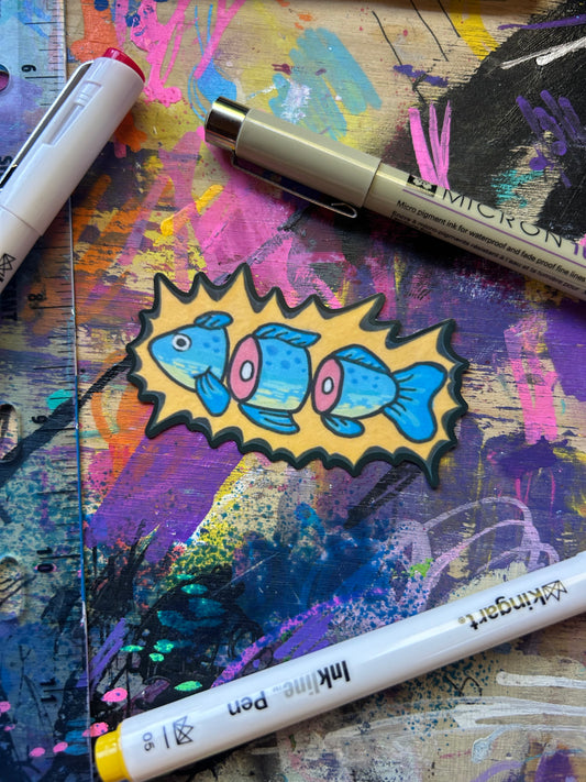 Cut Up Cartoon Fish Sticker
