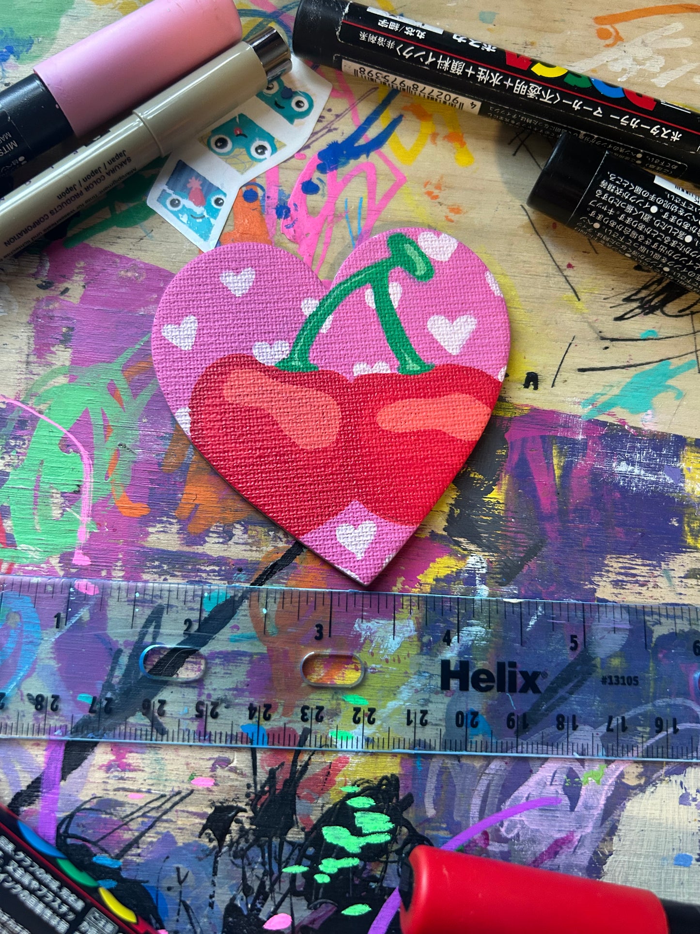 Cherry Heart Mini Canvas Magnet - 2.5 Inches