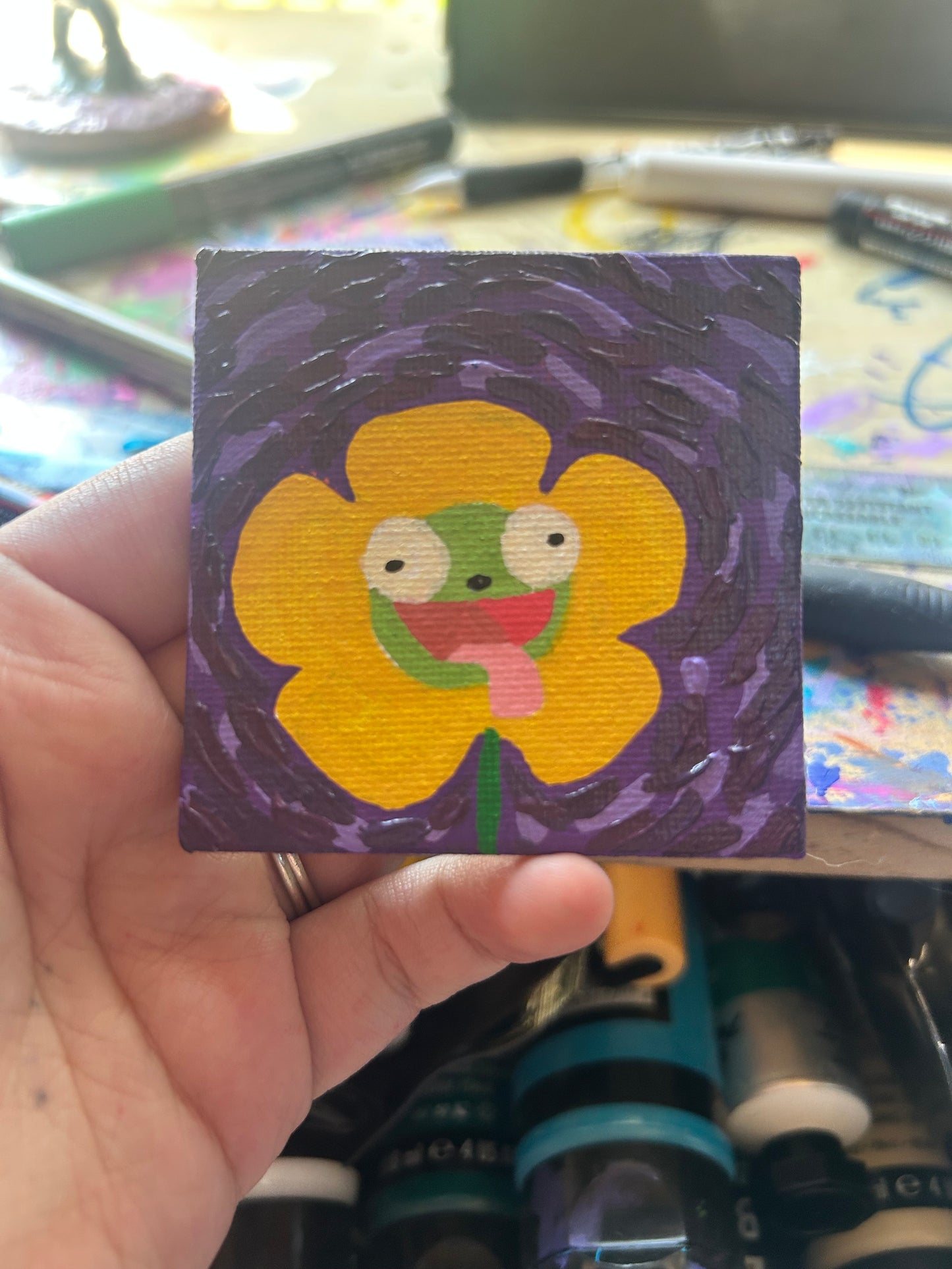 Green Gremlin Flower Mini Magnet Painting
