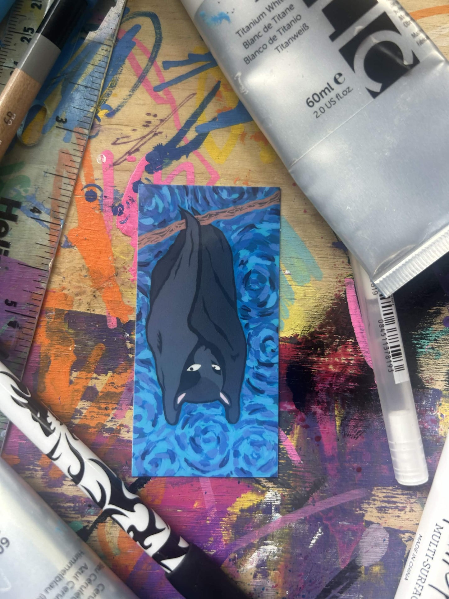 Hanging Bat Sticker – 3 Inch Blue Art