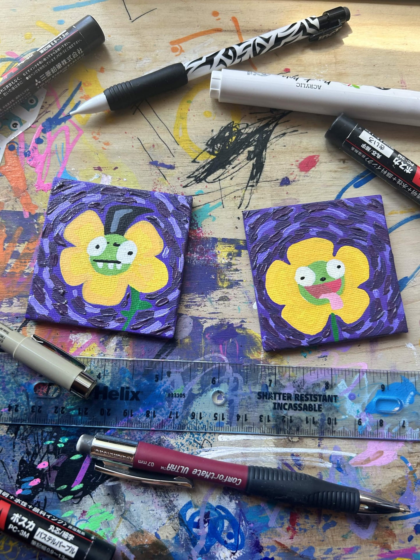 Green Gremlin Flower Mini Magnet Painting