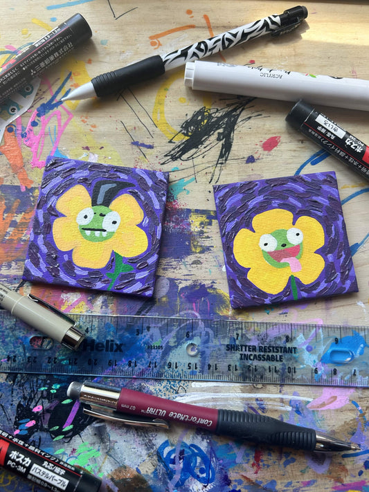 Green Gremlin Flower Mini Magnet Painting