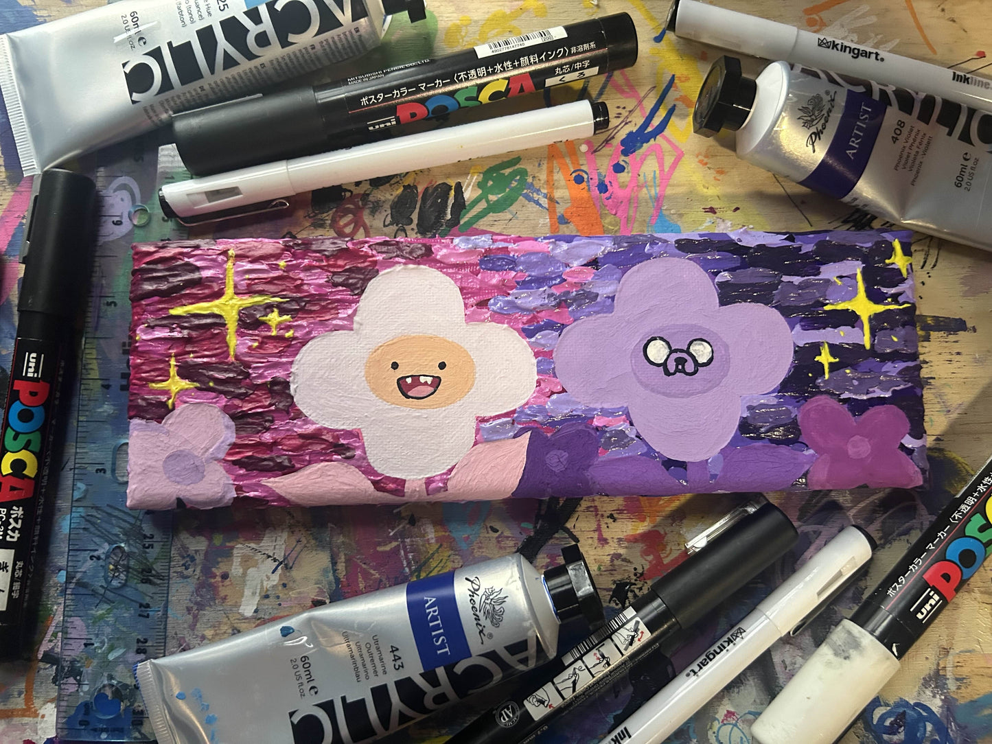 Finn & Jake Flower Painting - 3×9″