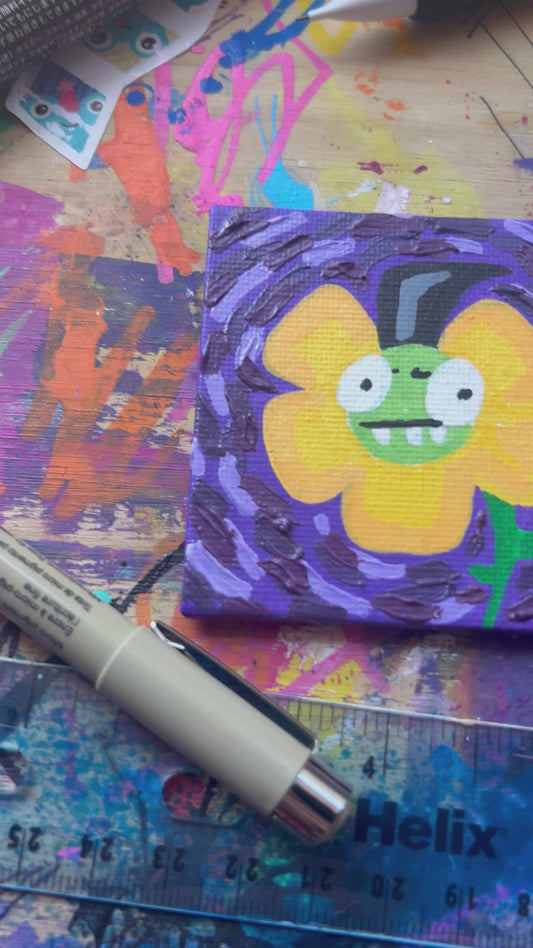 Green Gremlin Flower Mini Magnet Painting