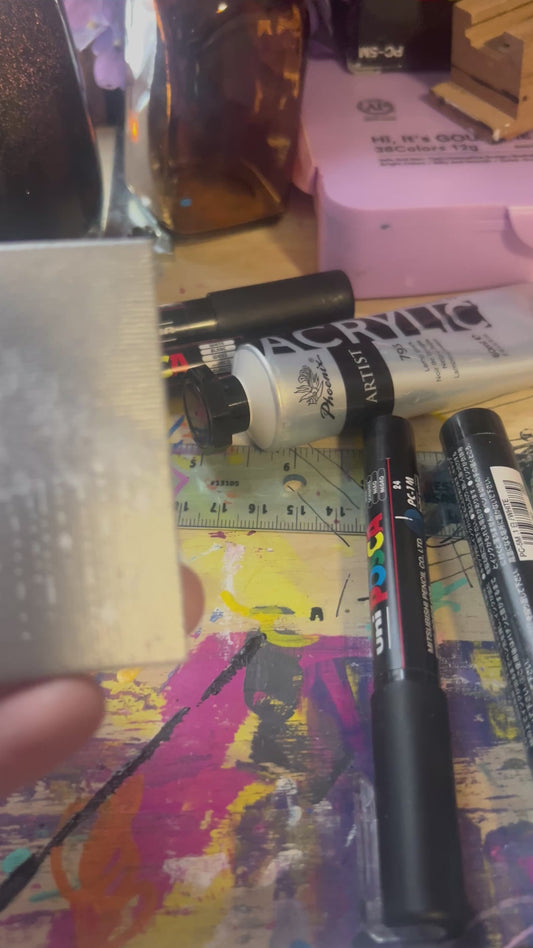 Cloud Raining Stars - Silver Mini Magnet Painting (3x3)